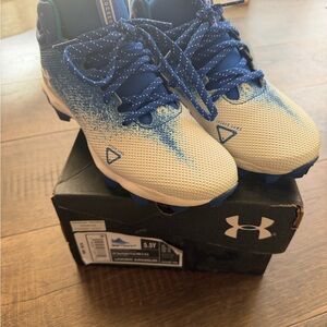 Under Armour Kids Blue and White Football Cleats